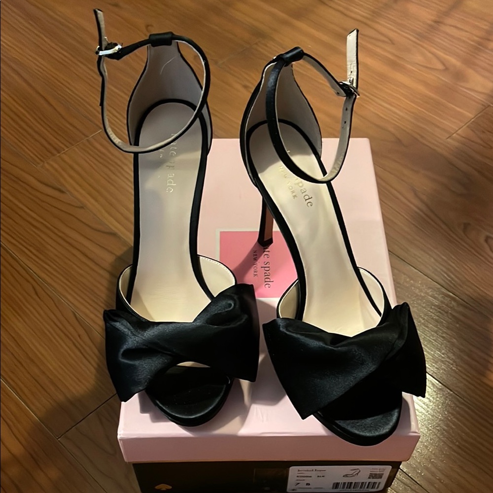 Kate Spade Black Satin Bow Heels